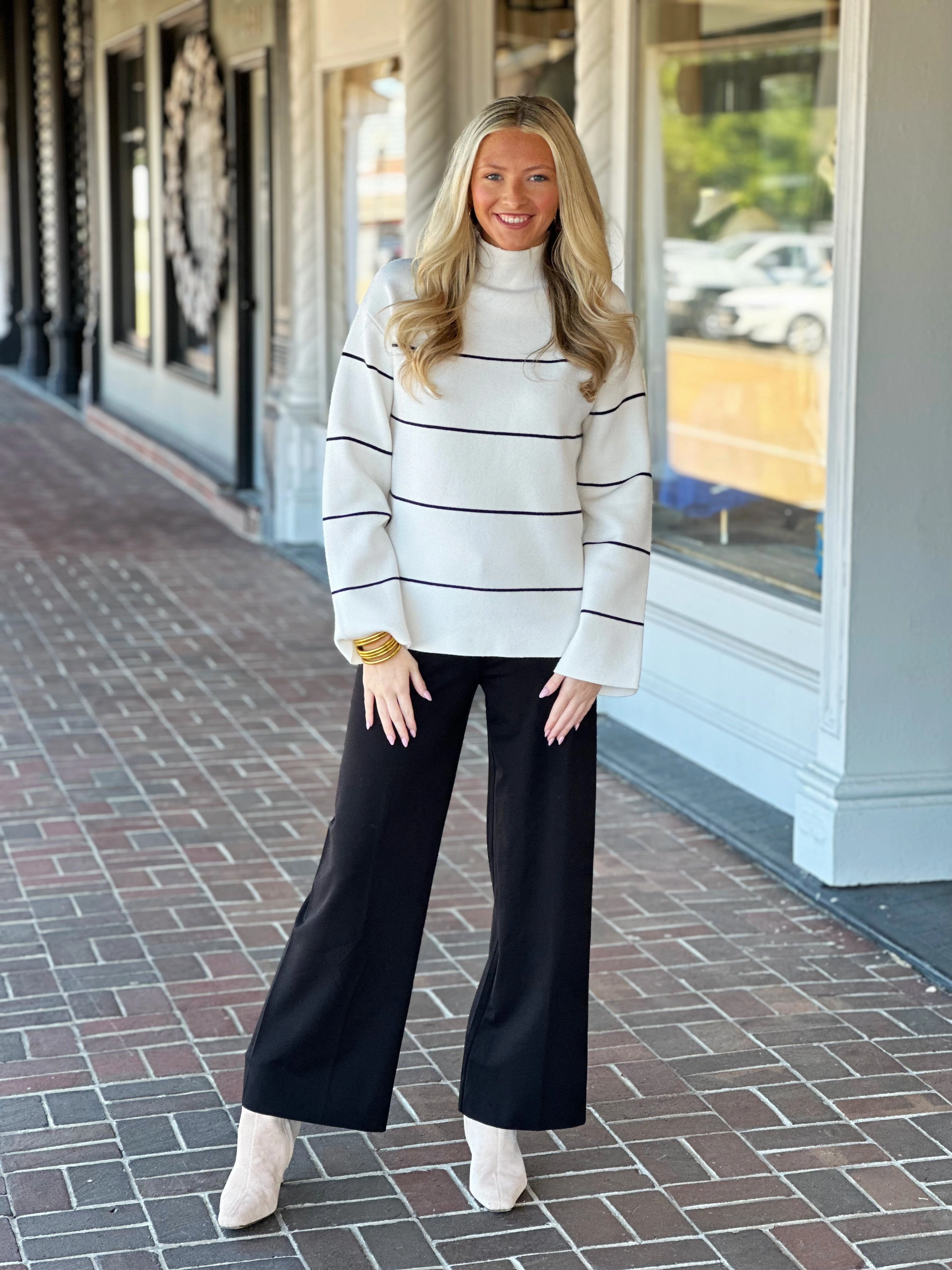 Unlined Design Charlie B Yarn Dyed Striped Ecru Sweater