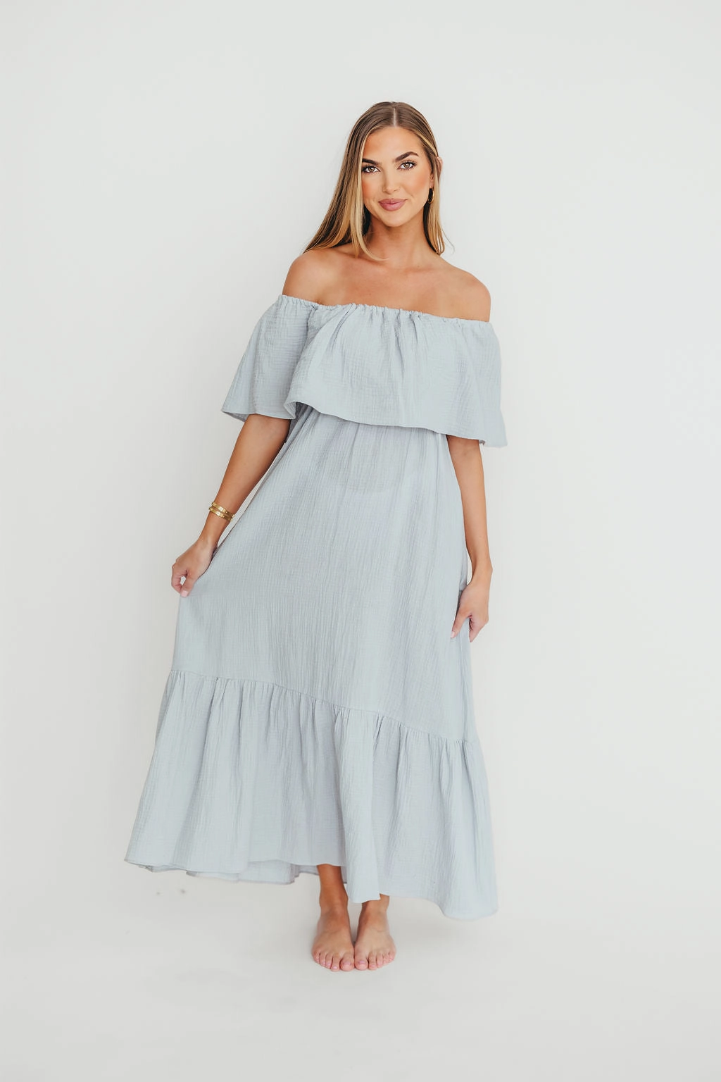 Josie 100% Cotton Maxi Dress in Cloud - Bump & Nursing Friendly Softly Structured