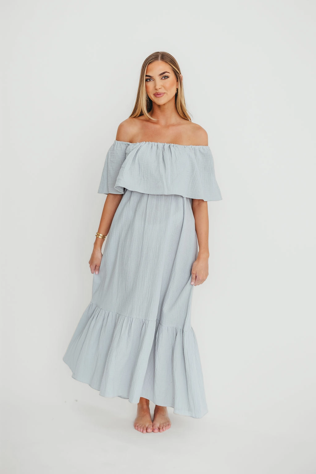 Josie 100% Cotton Maxi Dress in Cloud - Bump & Nursing Friendly Metallic Finish