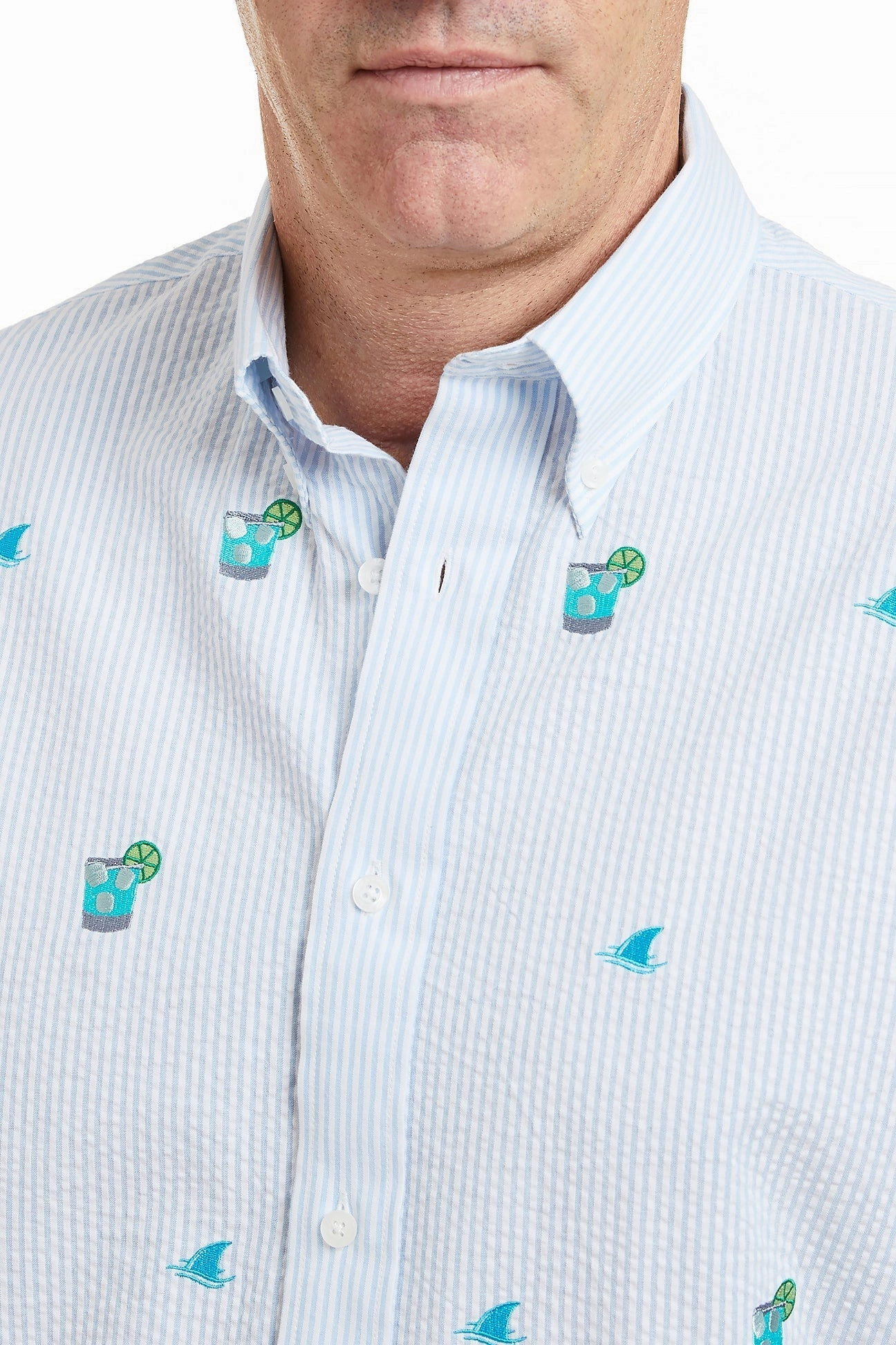 Chase Shirt Blue Seersucker with Fin & Tonic DoubleLayeredCollar Odor Control Finish