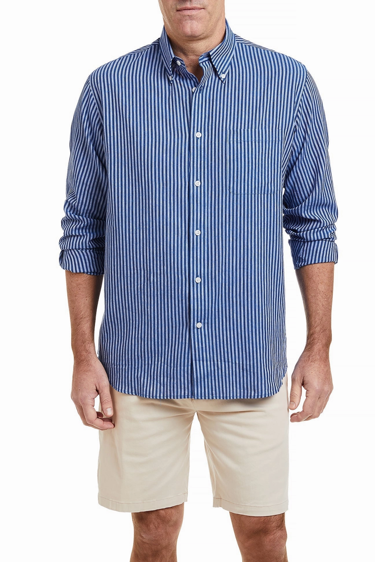 NonRestrictive Chase Shirt Linen Navy & Blue Stripe