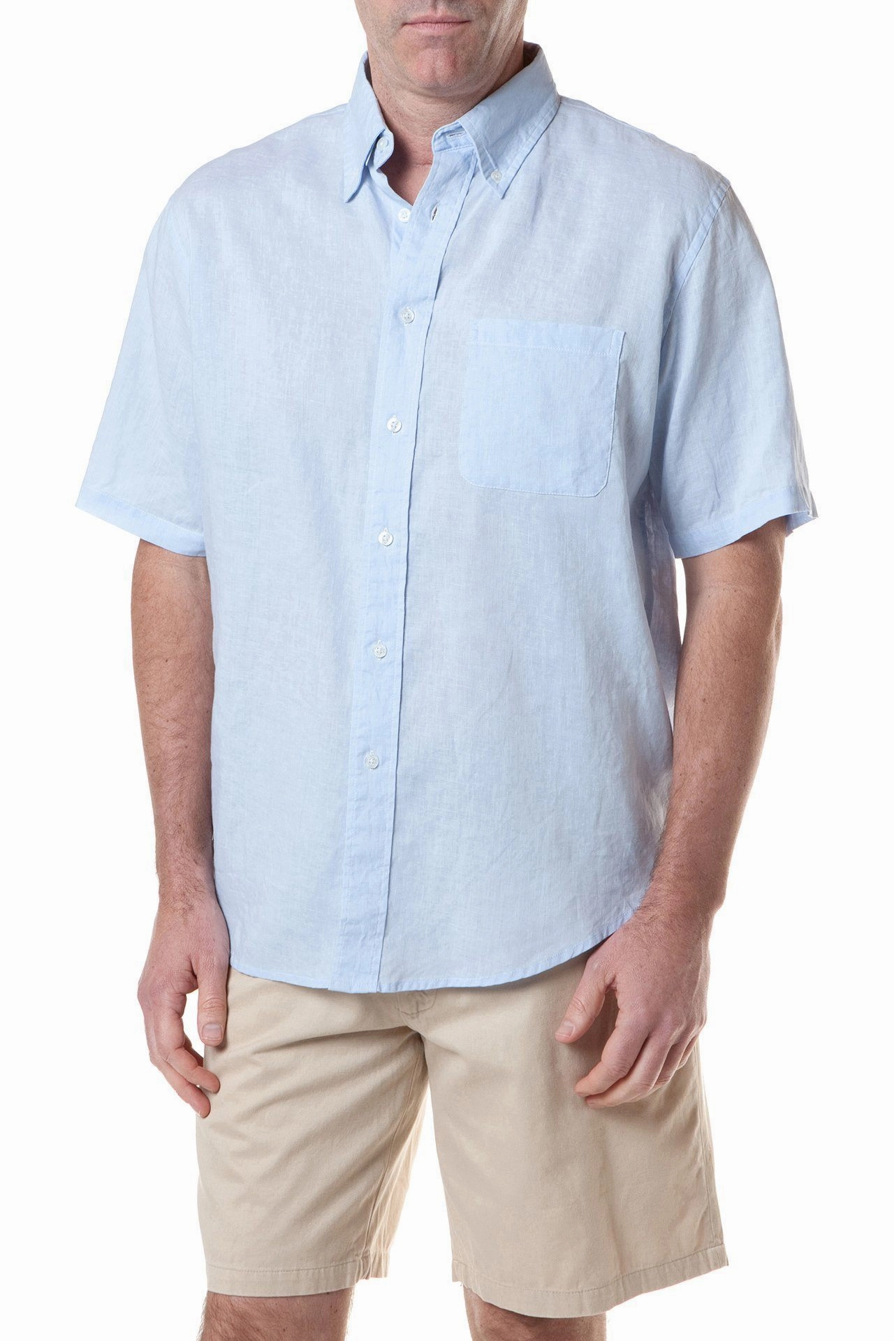 Anti Pill Finish Chase Short Sleeve Shirt Powder Blue Linen