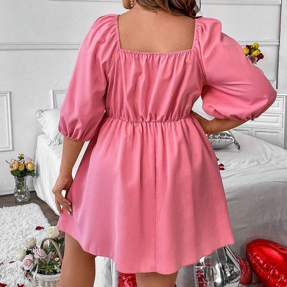 DeepPocketStyle Durable-Fabric BUBBLE SLEEVE A-LINE CASUAL MINI DRESS_CWDSD3332
