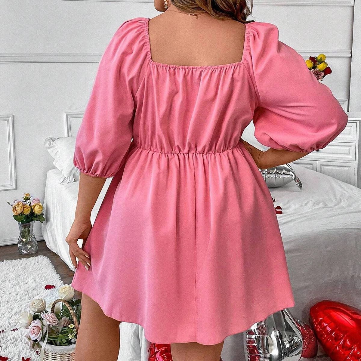 Elegant knee-length dress BUBBLE SLEEVE A-LINE CASUAL MINI DRESS_CWDSD3332