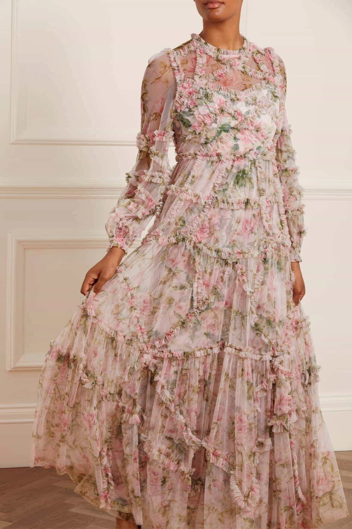 Gift-Worthy English Rose Diamond Ruffle Gown