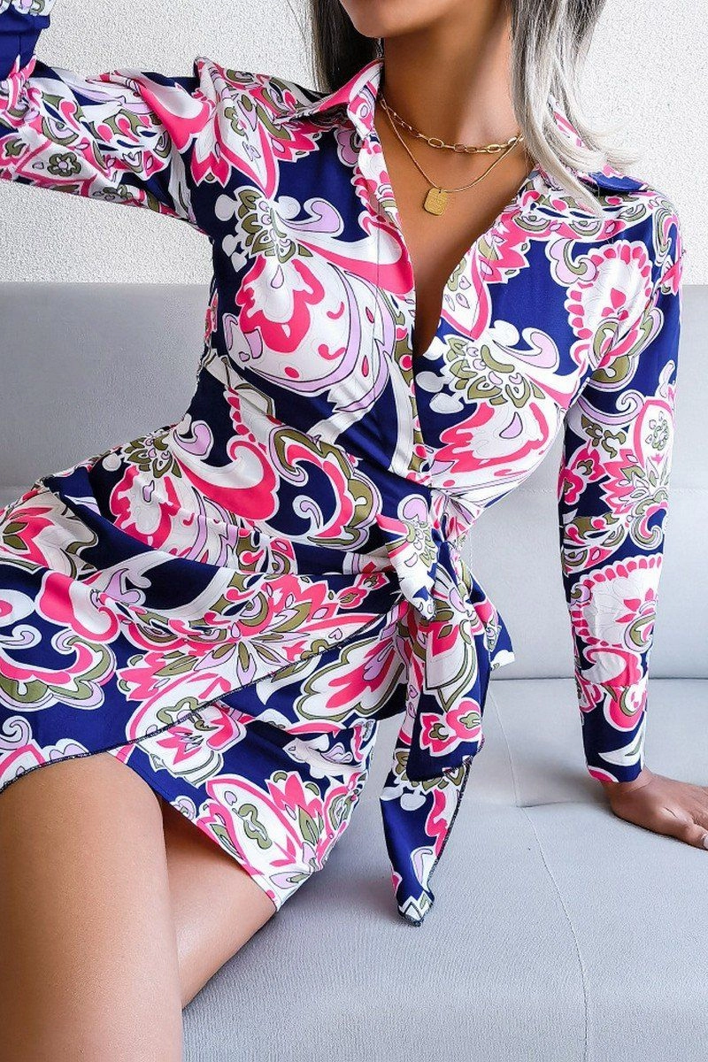spring outfit Daytime Mood WOMEN LONGSLEEVE PRINTED LACE UP SHIRT DRESS