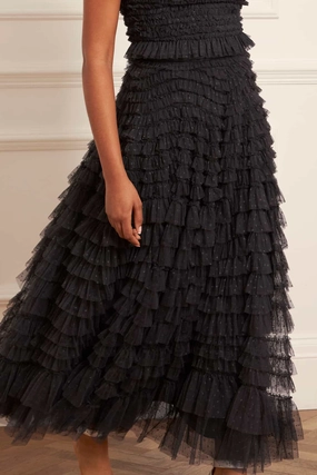 Hattie Ruffle Ankle Skirt Laser Cut Edges Outfit Focused