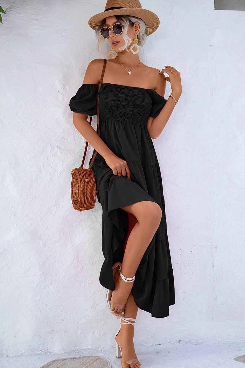 Grace Flow SQUARE NECK PUFF WRINKLE CHEST CAKE MAXI DRESS
