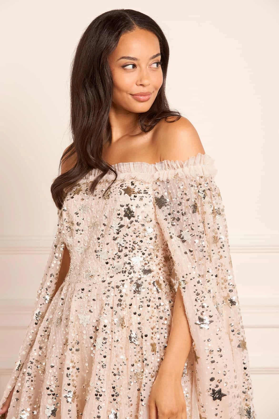 Vibrant Style Fashion Option Shooting Stars Cape Micro Mini Dress