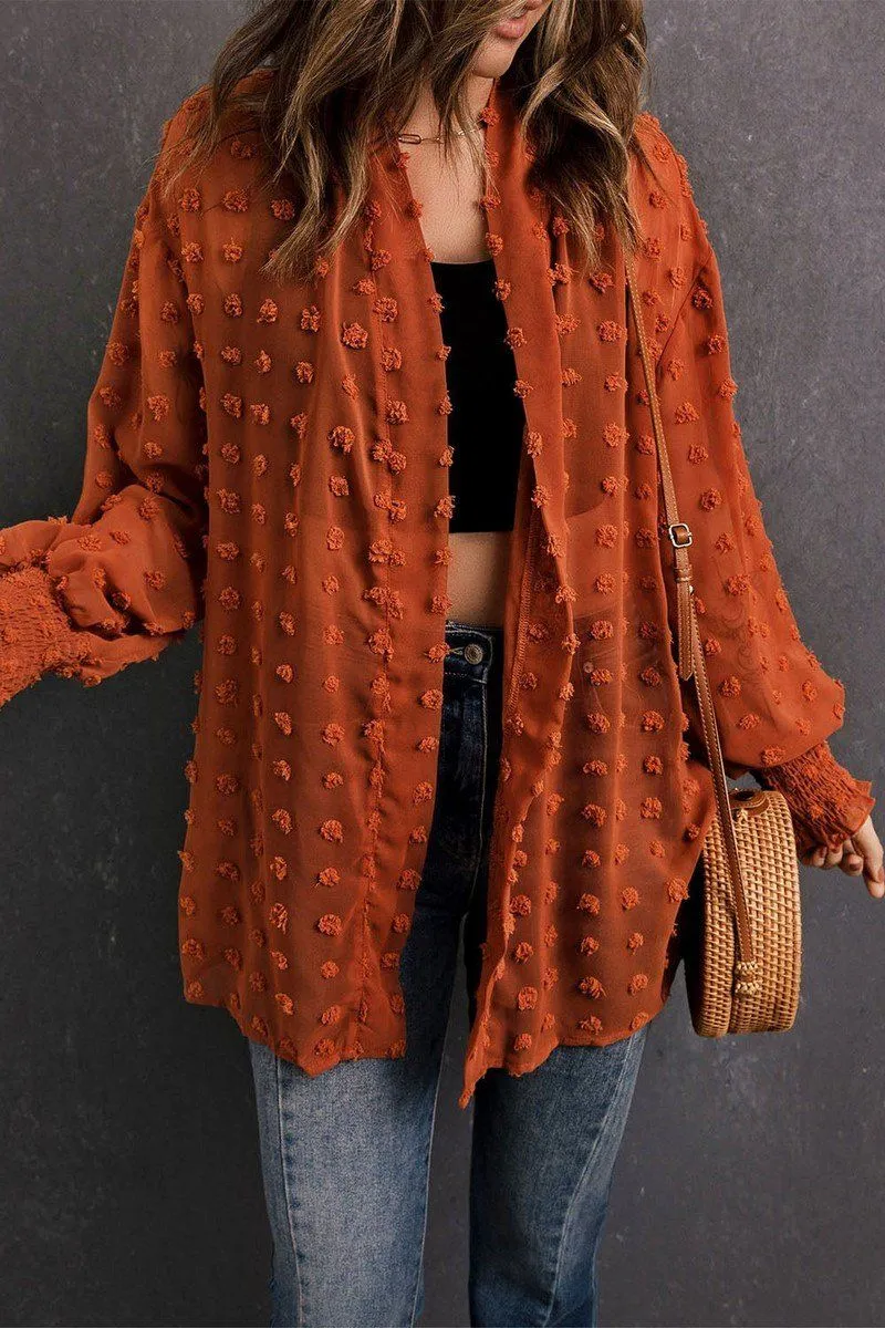 WaterRepellent Finish CHIFFON SWISS DOT MID LENGTH SHRUG FOR WOMEN