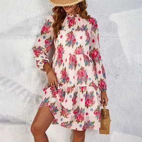 CHIFFON PRINT RUFFLED DRESS_CWDSD3590 Soft Appeal