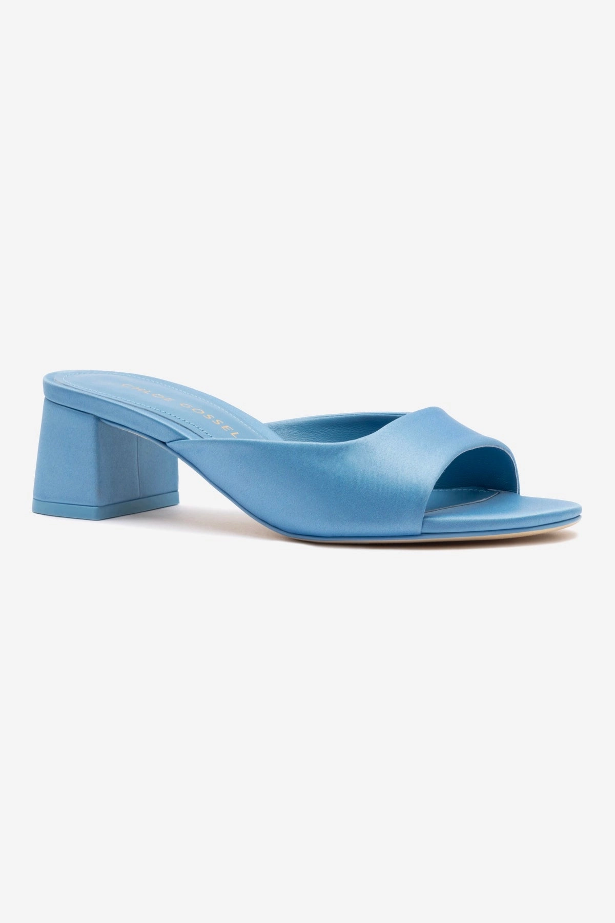 Chloe Gosselin by Larroud Anah Mule In Blue Satin High Rebound Midsole