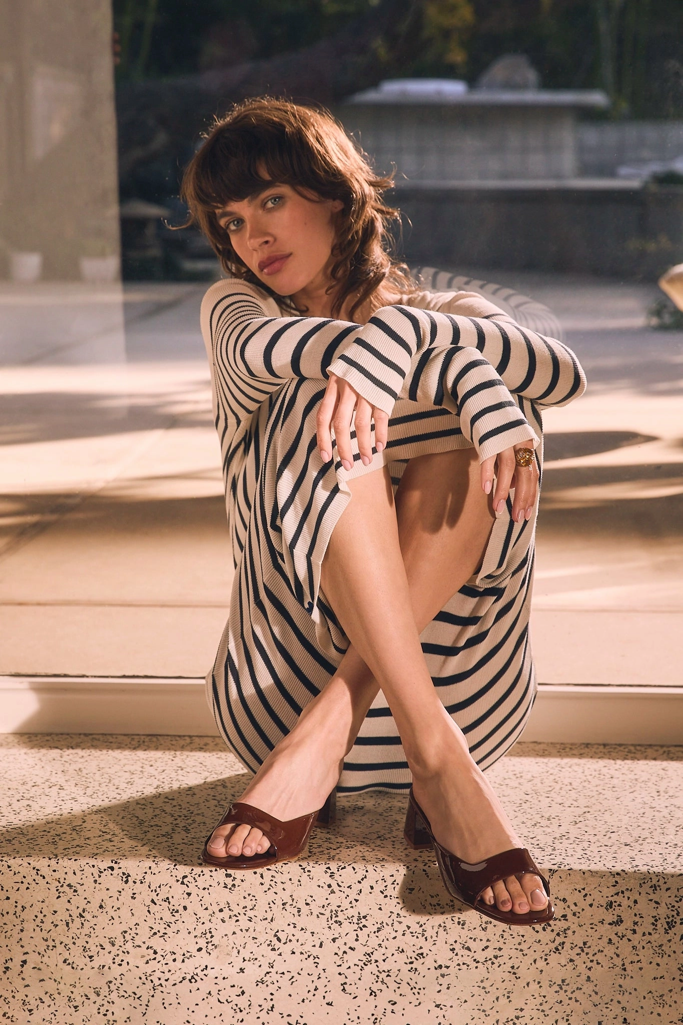 Synthetic Upper Chloe Gosselin by Larroud Anah Mule In Brown Patent Leather