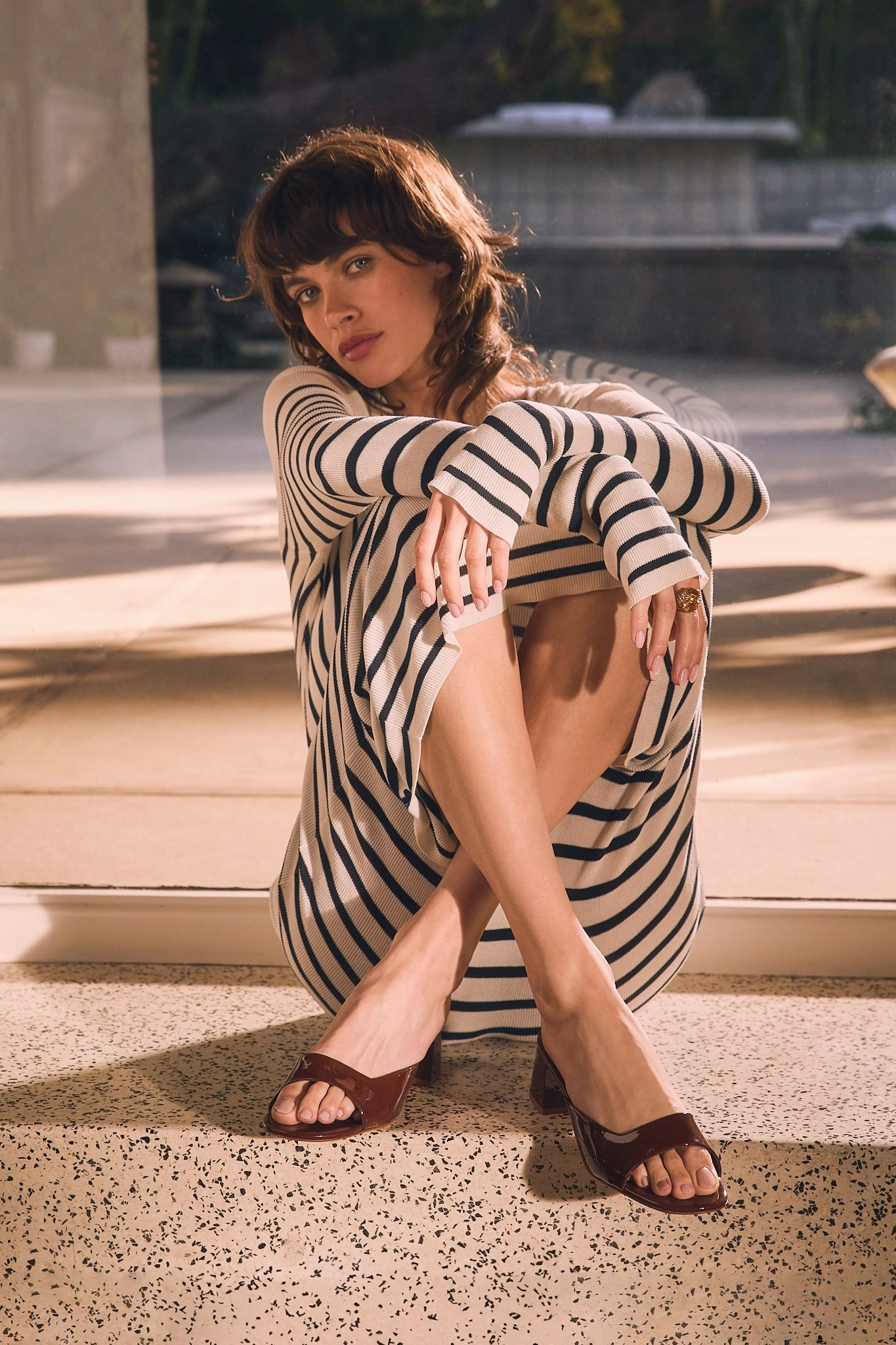 Chloe Gosselin by Larroud Anah Mule In Brown Patent Leather Injury Safe