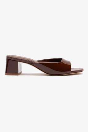 Chloe Gosselin by Larroud Anah Mule In Brown Patent Leather Action Ready