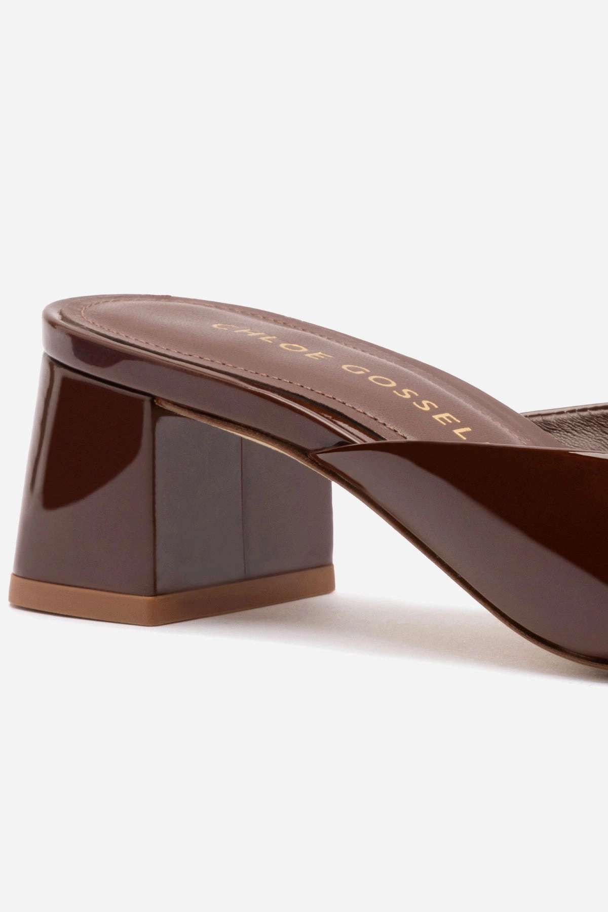 Chloe Gosselin by Larroud Anah Mule In Brown Patent Leather Dry Base
