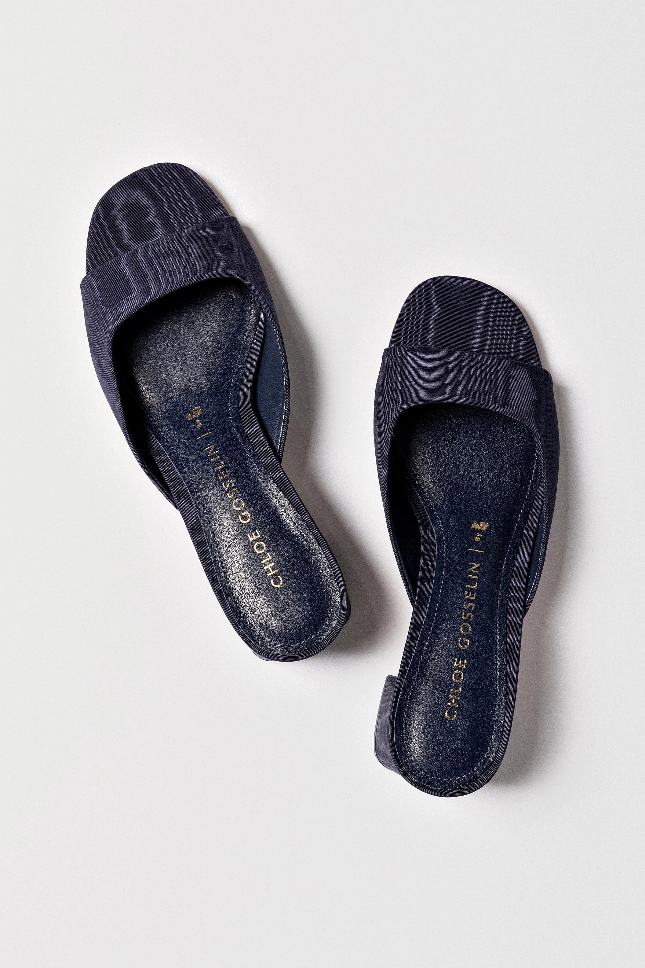Chloe Gosselin by Larroud Anah Mule In Navy Fabric Slim Form Leather Upper