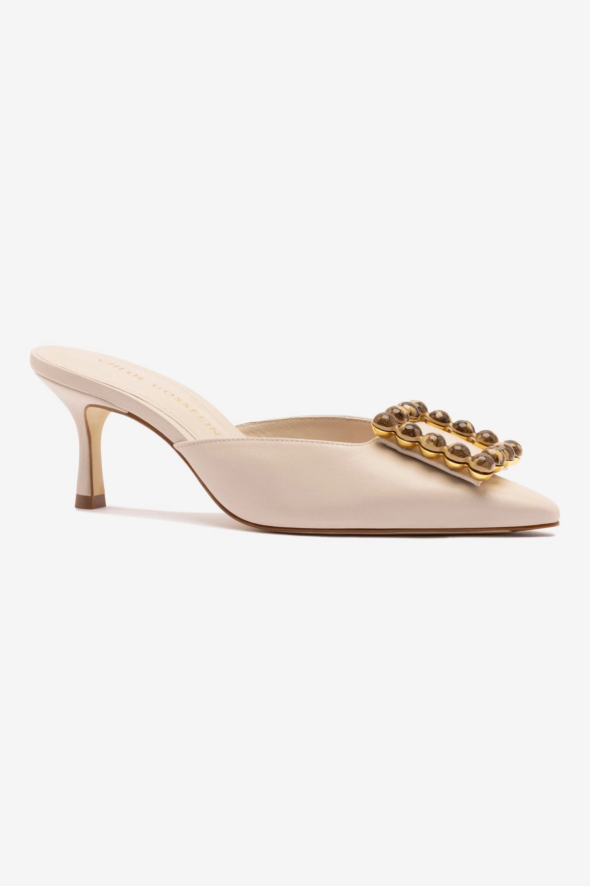 Chloe Gosselin by Larroud Ava Mule In Puff Cream Leather Stability Heel Counter Ergonomic Footbed Shape