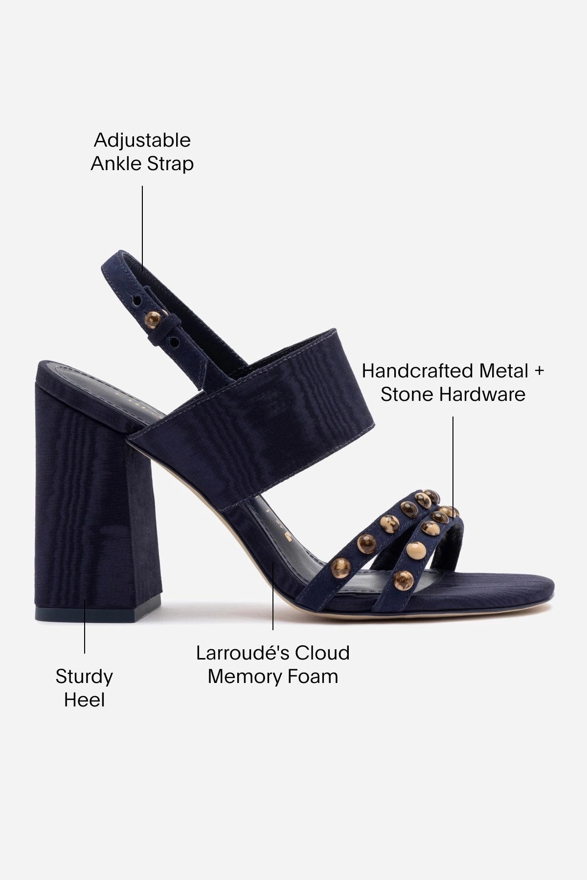 Chloe Gosselin by Larroud Margot Sandal In Deep Navy Suede and Navy Satin Cactus Cool