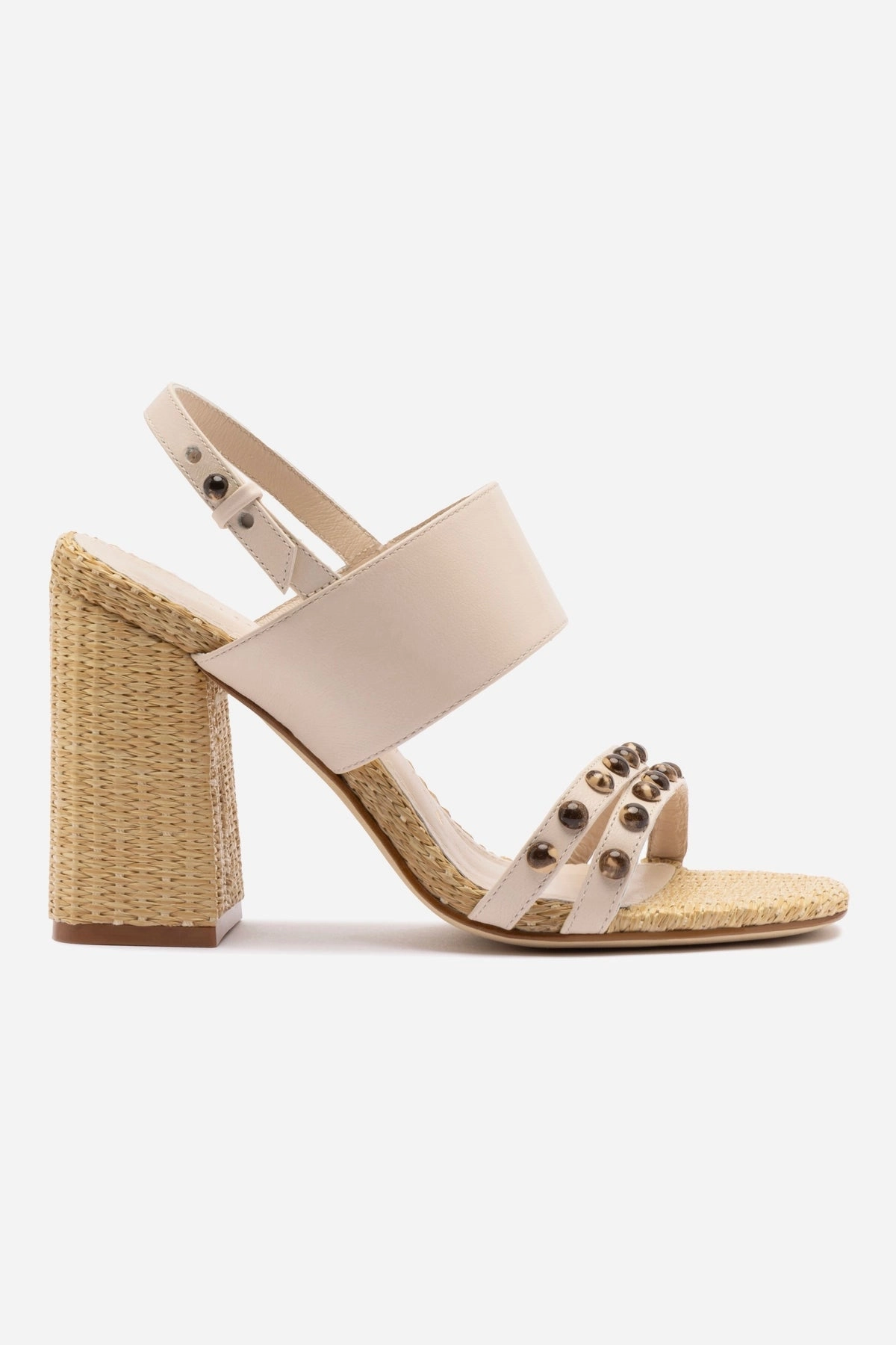 Chloe Gosselin by Larroud Margot Sandal In Puff Cream Leather and Natural Raffia Dinner Look