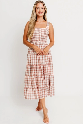 Versatile Design Professional Look Eileen Plaid Maxi Dress in Pink