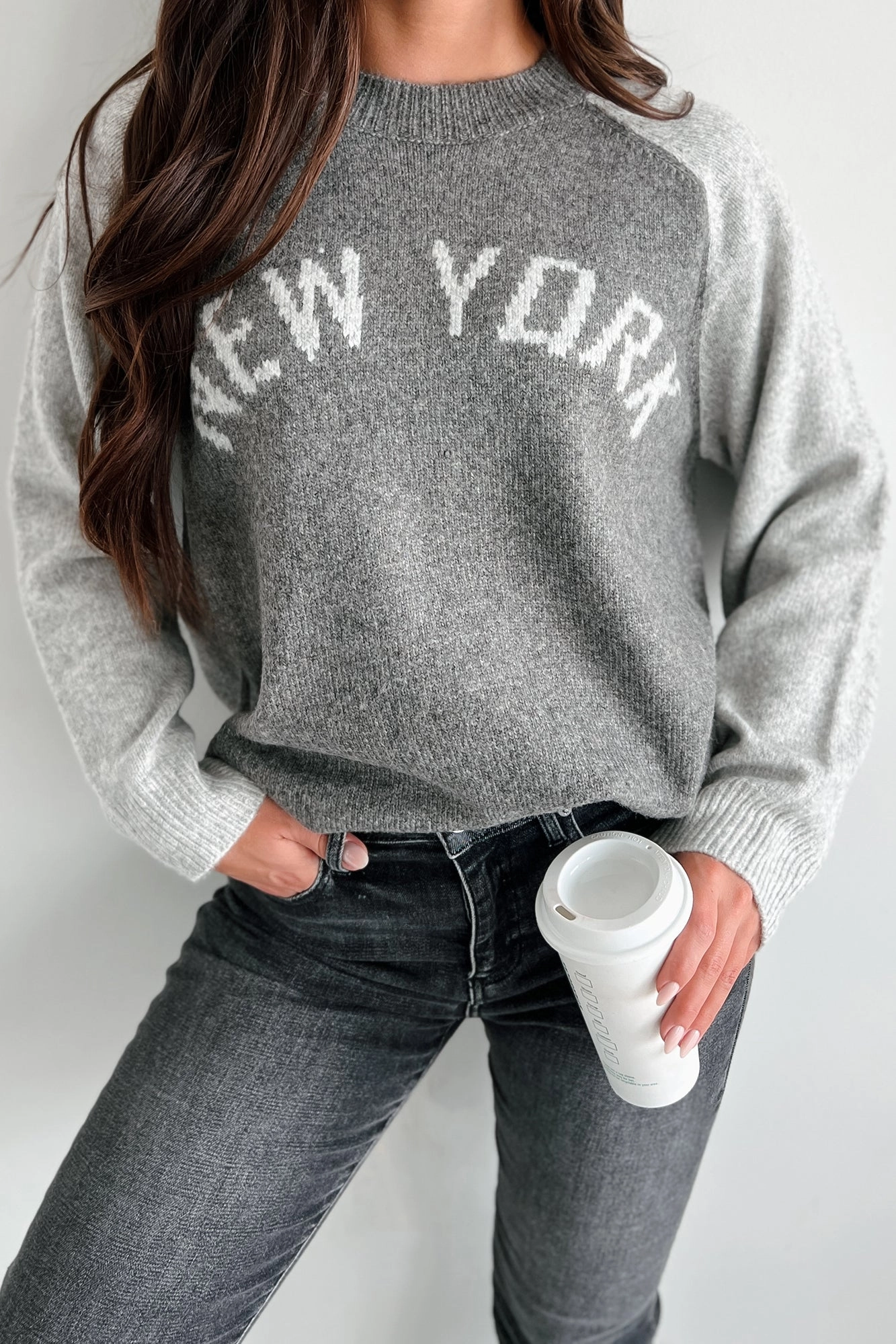 City That Never Sleeps "New York" Sweater (Charcoal/Grey) Elegant Cardigan