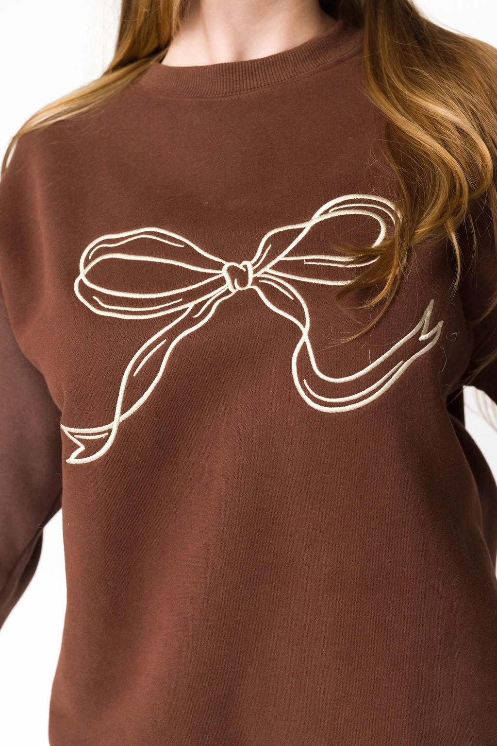 LowProfileDesign Claire Embroidered Bow Sweatshirt in Chocolate *Final-Sale*