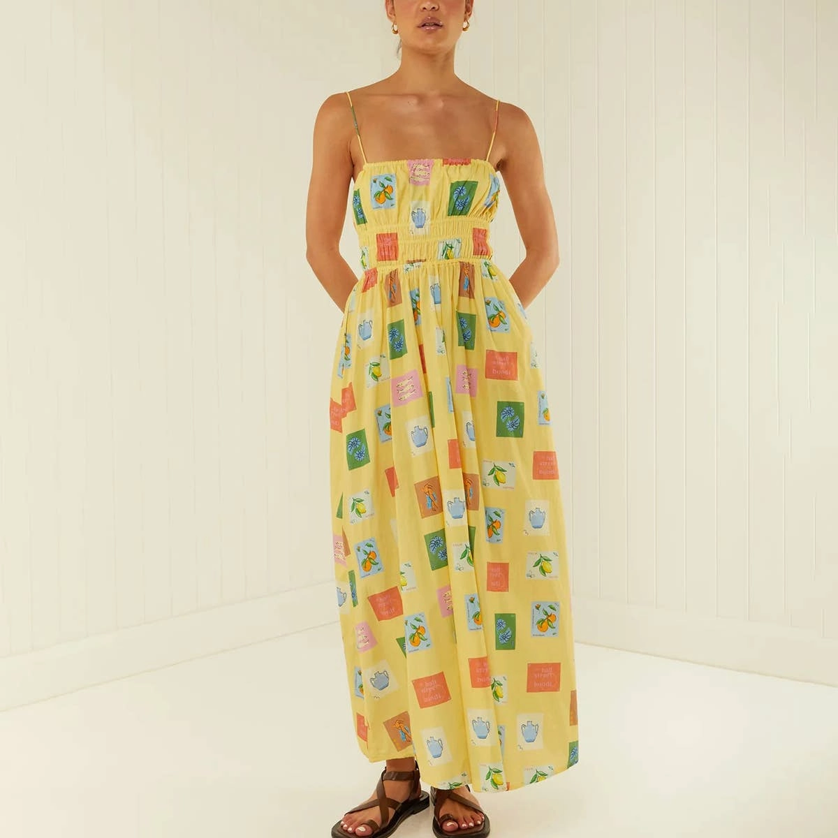 CASUAL CASUAL NECKLINE HALTER DRESS_CWDMD2272 Happy Glow