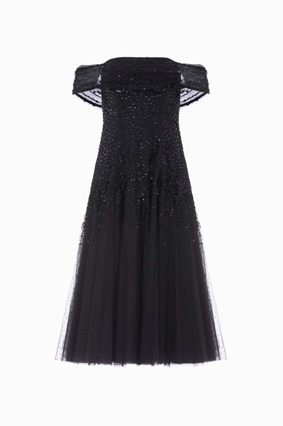 Dappled Sequin Draped Off-Shoulder Midaxi Dress Cool Draping
