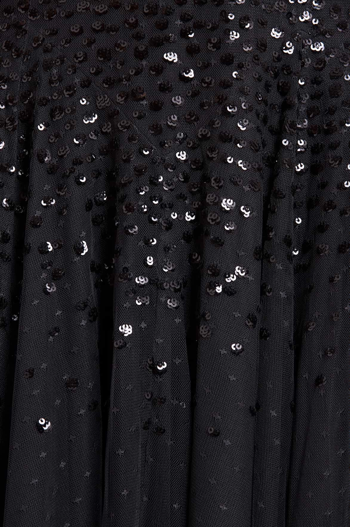 Seasonal Comfort Dappled Sequin Draped Off-Shoulder Midaxi Dress