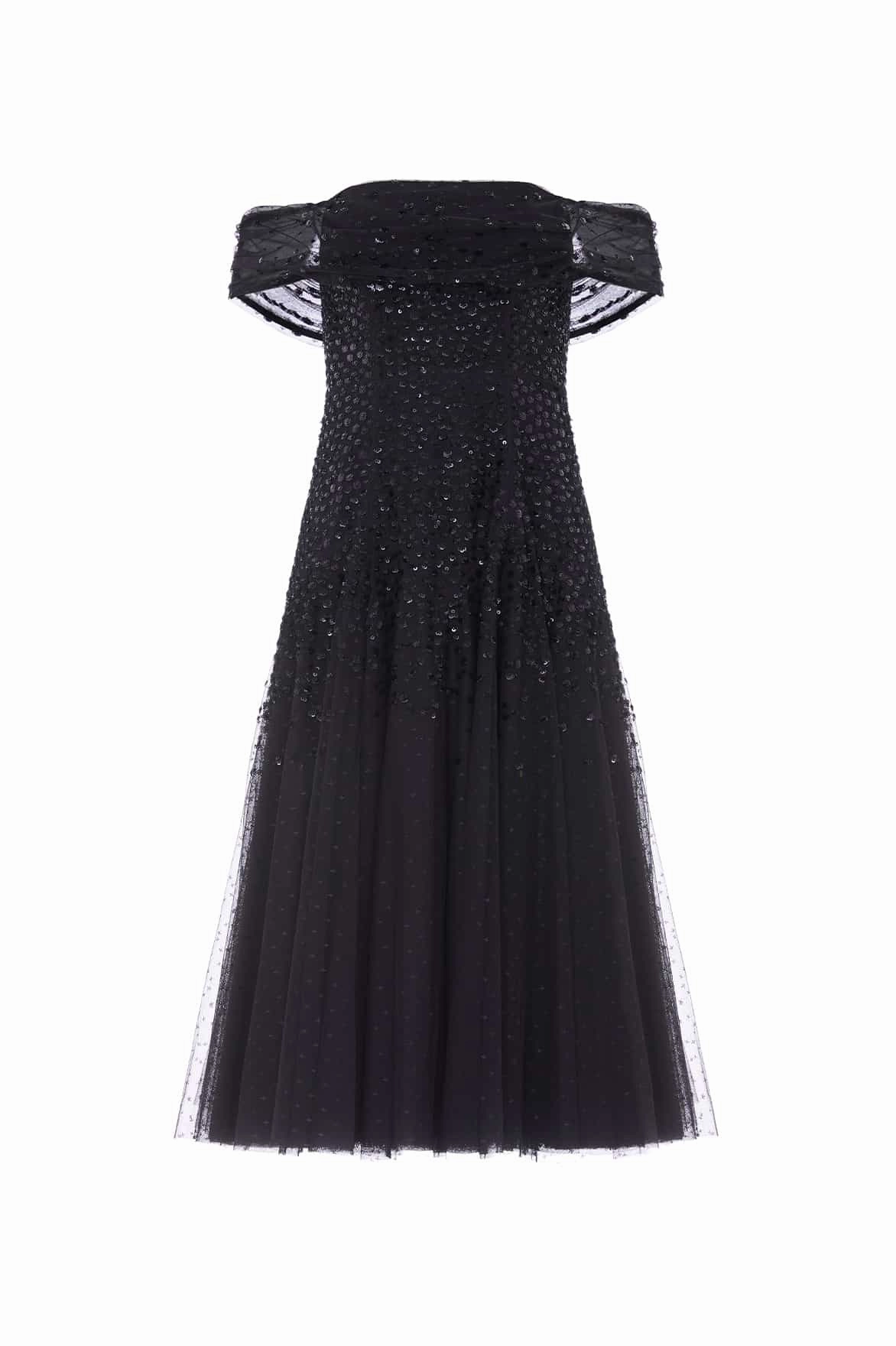 Dappled Sequin Draped Off-Shoulder Midaxi Dress Relaxed Vibe