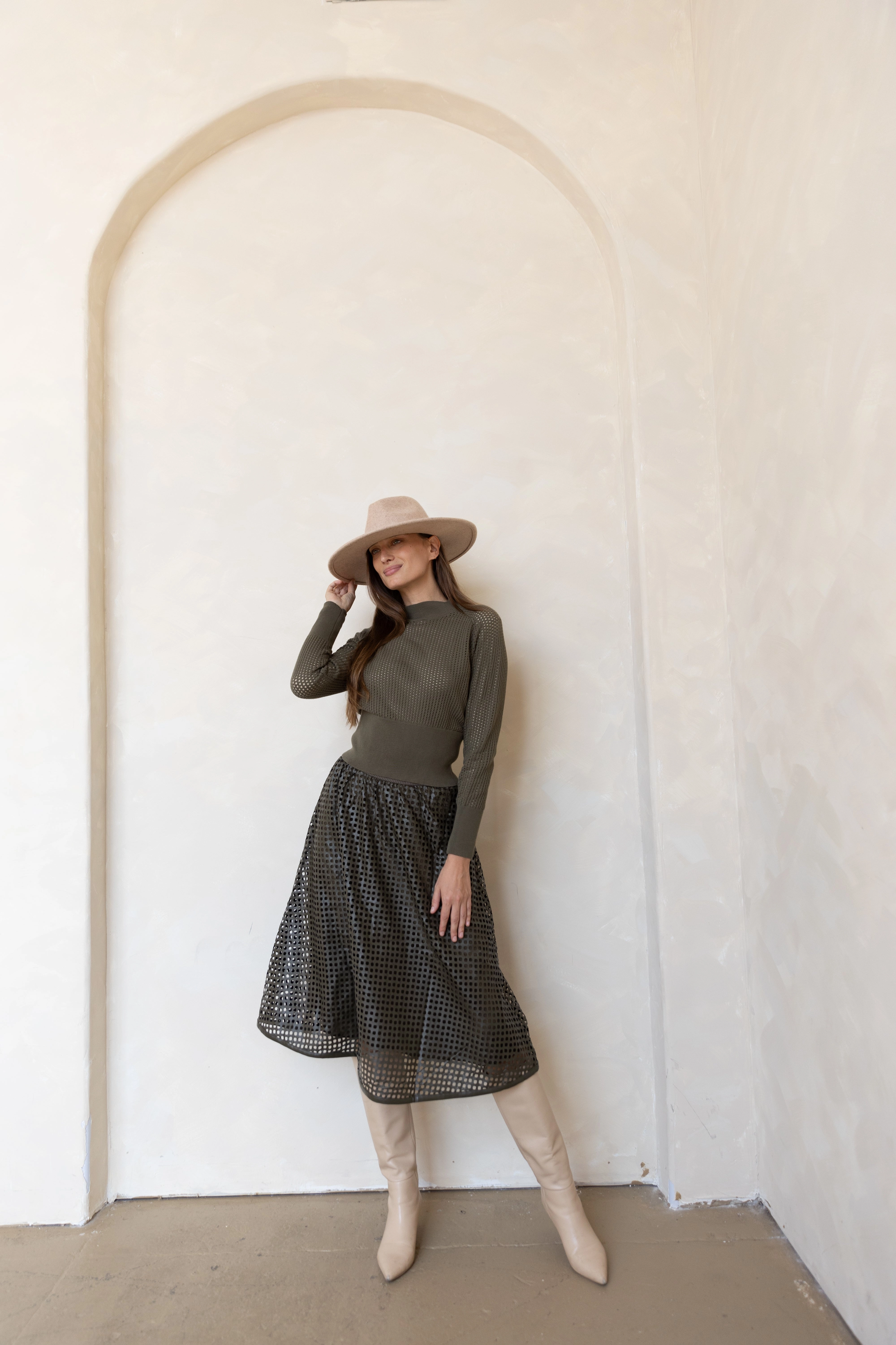 Stretch Material Nessa Midi Skirt