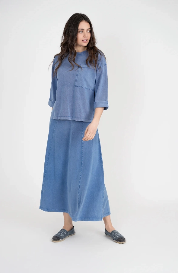 Plus size option Unclear Light Denim Wash Panel Long Skirt SB3CYT2056SL