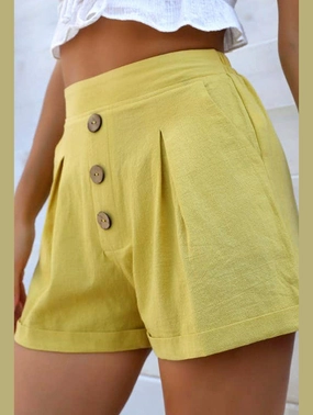 Smart Motion COTTON AND LINEN BUTTON SHORTS_CWBSP0228