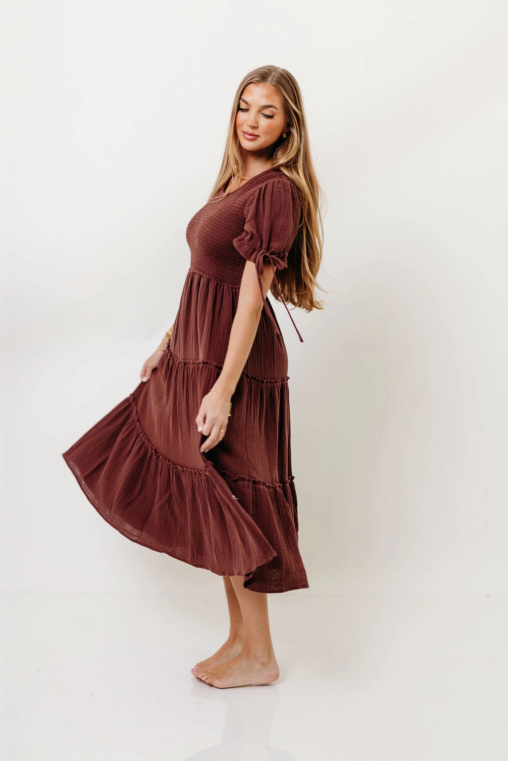 Trisha Cotton Midi Dress in Saddlewood Balanced Tone