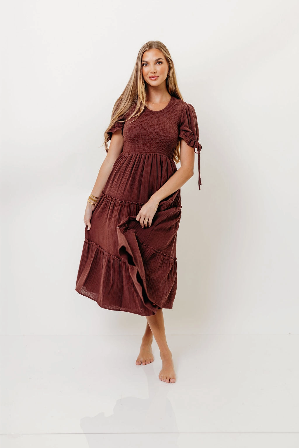 Trisha Cotton Midi Dress in Saddlewood Urban Energy
