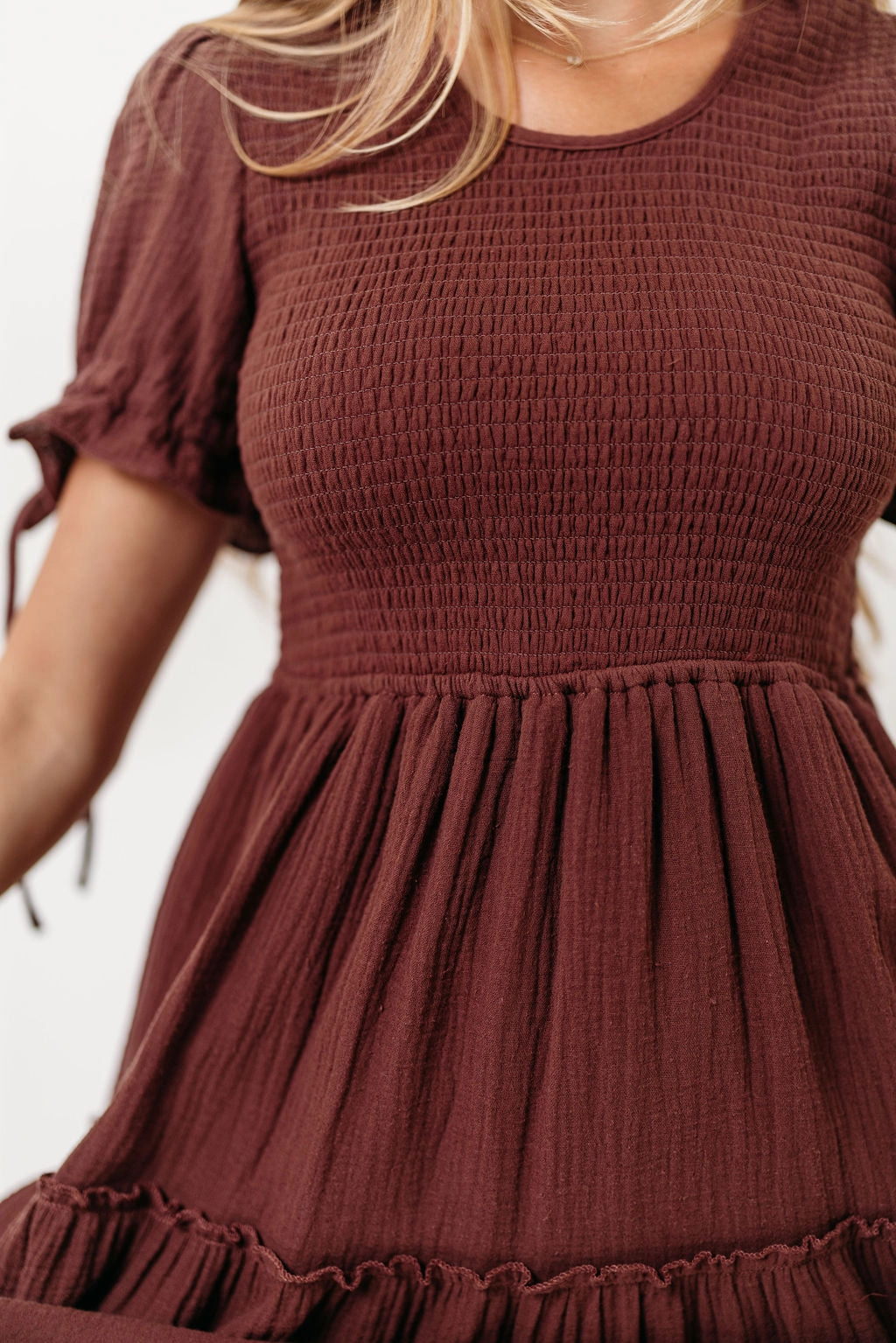 Polished Fit Quick Outfit Trisha Cotton Midi Dress in Saddlewood