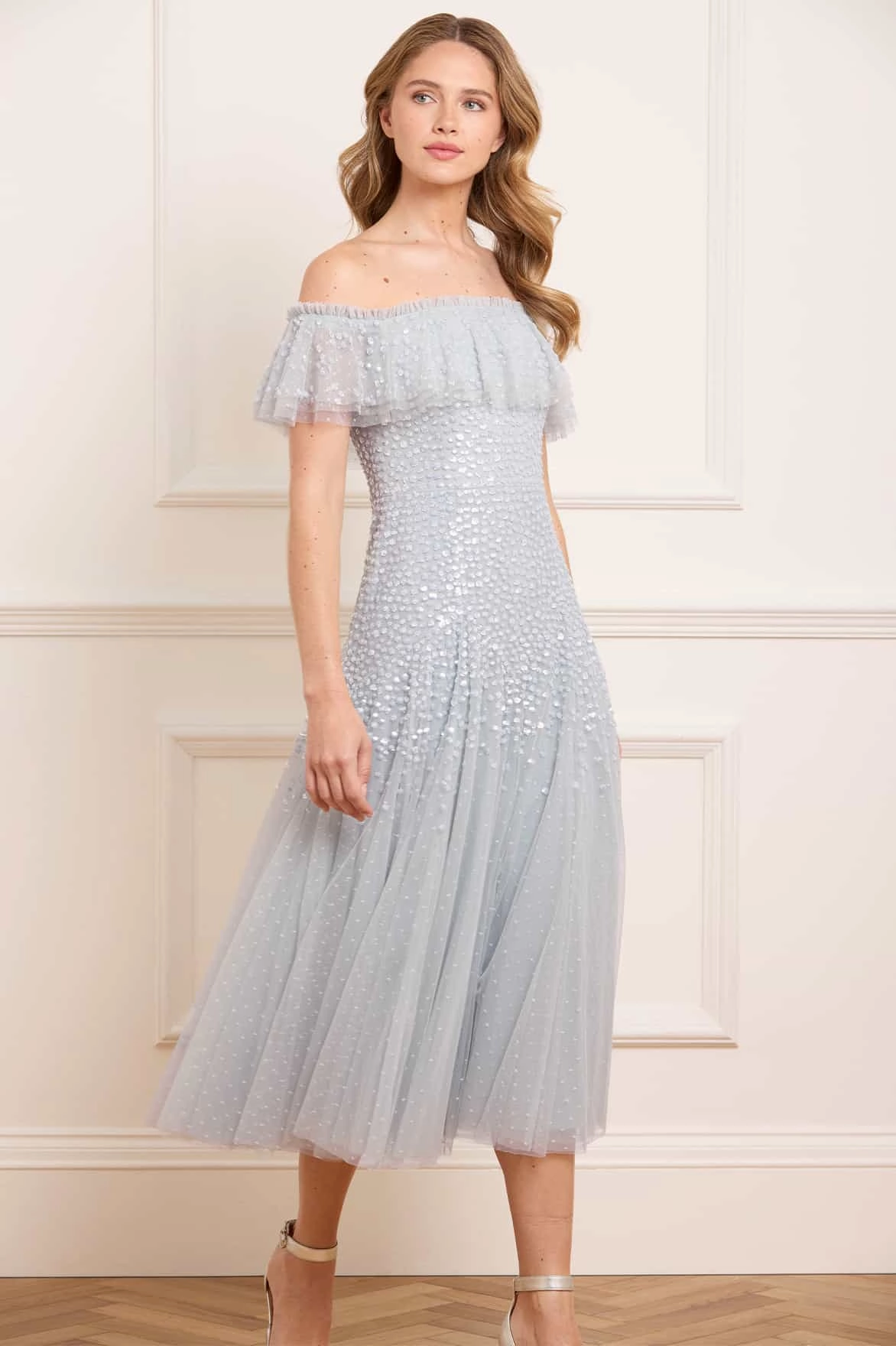 Dappled Sequin Off-Shoulder Ballerina Dress Soft Cut