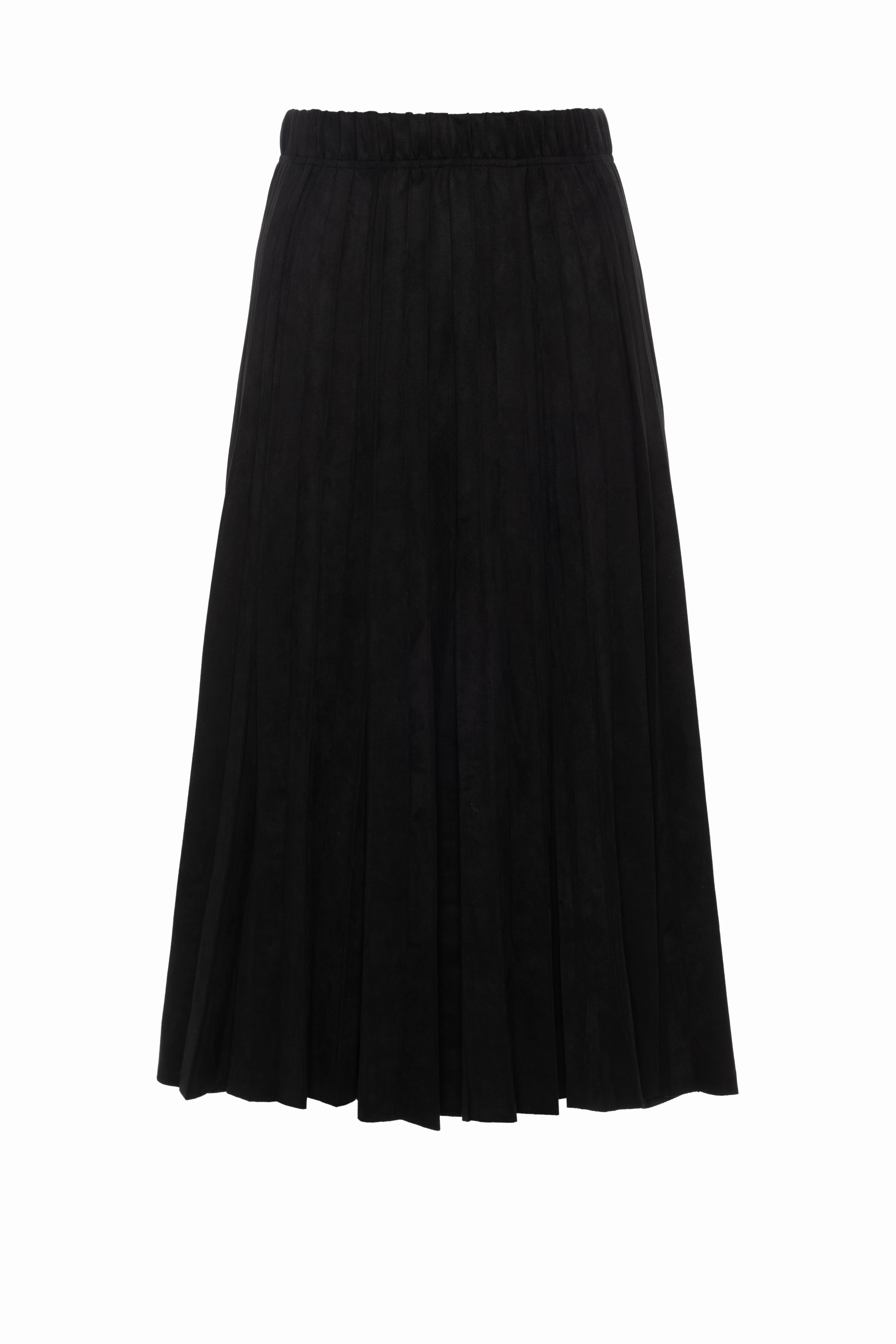 Soft Layers Clean Aesthetic Ginger Black Suede Midi Crinkle Pleated Skirt WB5CPT7289M