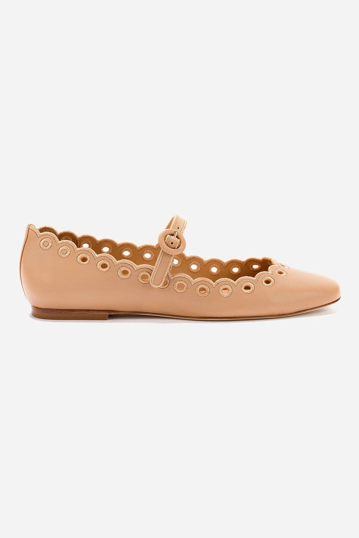 Global Fit Blair Broderie Ballet Flat In Tan Leather