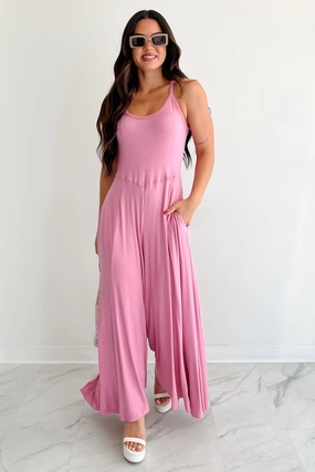 Cloud Naps Sleeveless Cross Back Jumpsuit (Pink) AntiStaticFabric