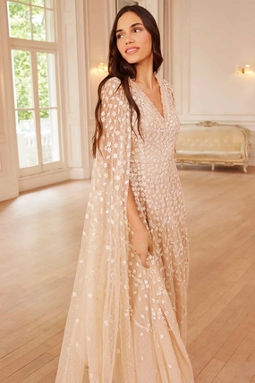 Relaxed-fit Clover Cape Sleeve Ankle Gown