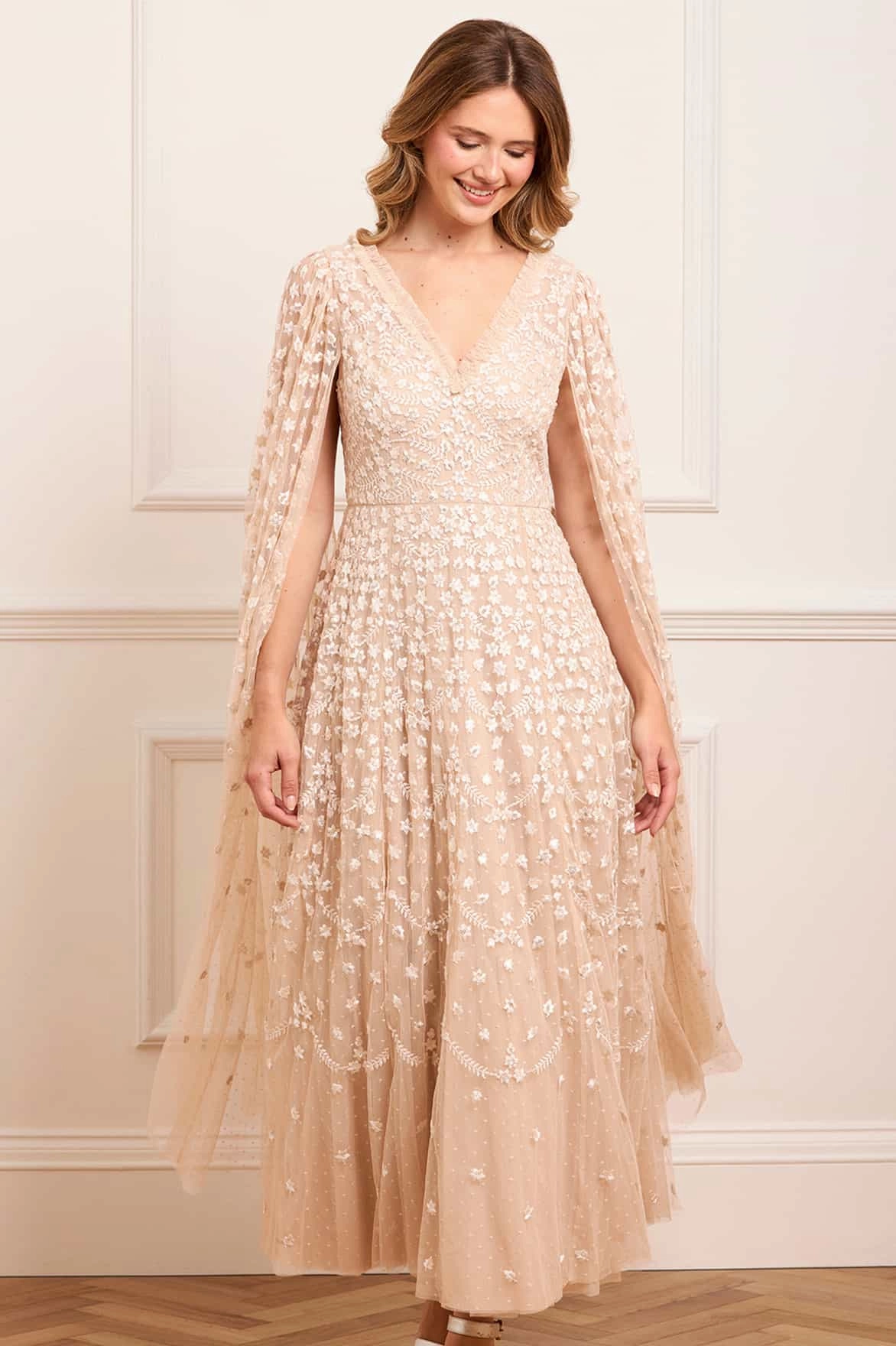 Clover Cape Sleeve Ankle Gown Cozy Style