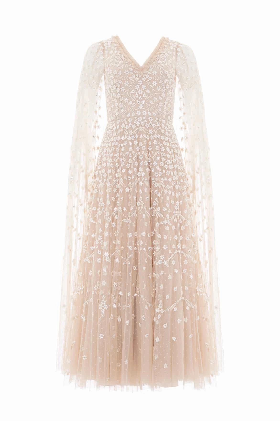 french chic Smooth Edge Clover Cape Sleeve Ankle Gown