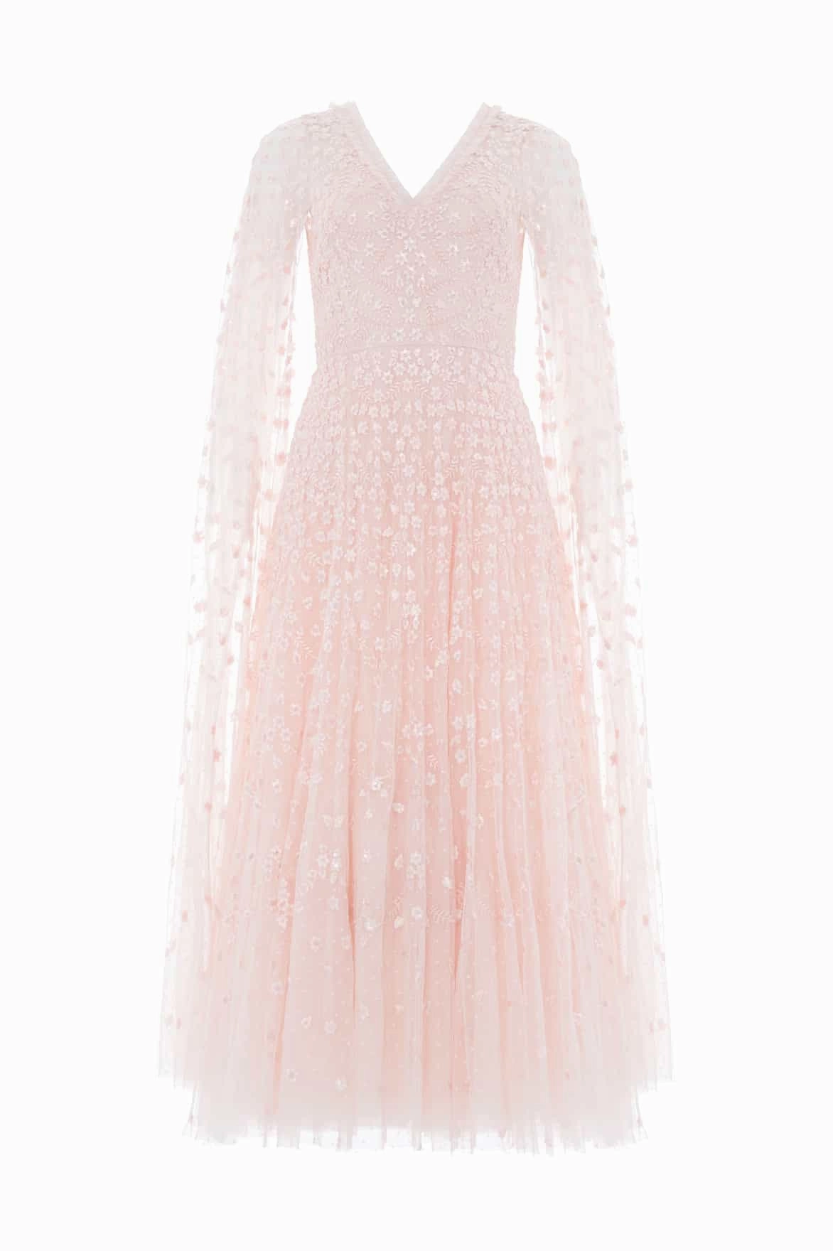 Crisp Detail Travel Essential Clover Cape Sleeve Ankle Gown