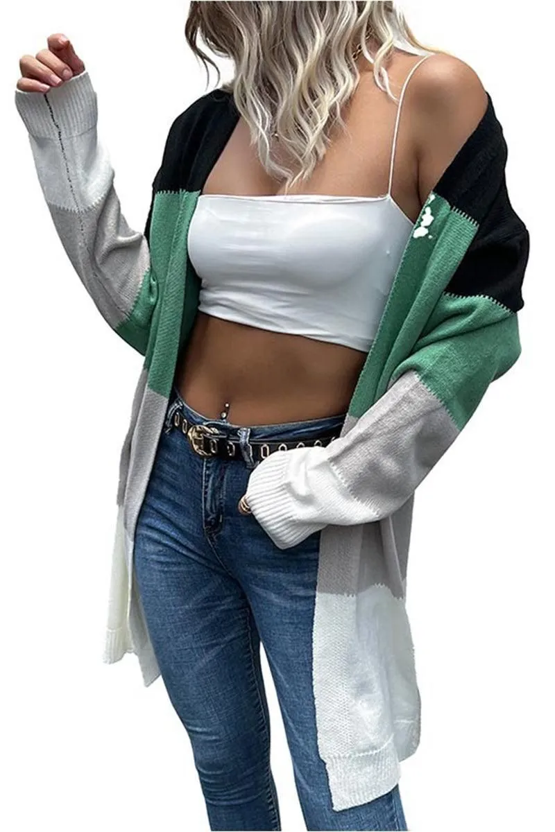 COLOR BLOCK OPEN FRONT CASUAL CARDIGAN Daily Wear