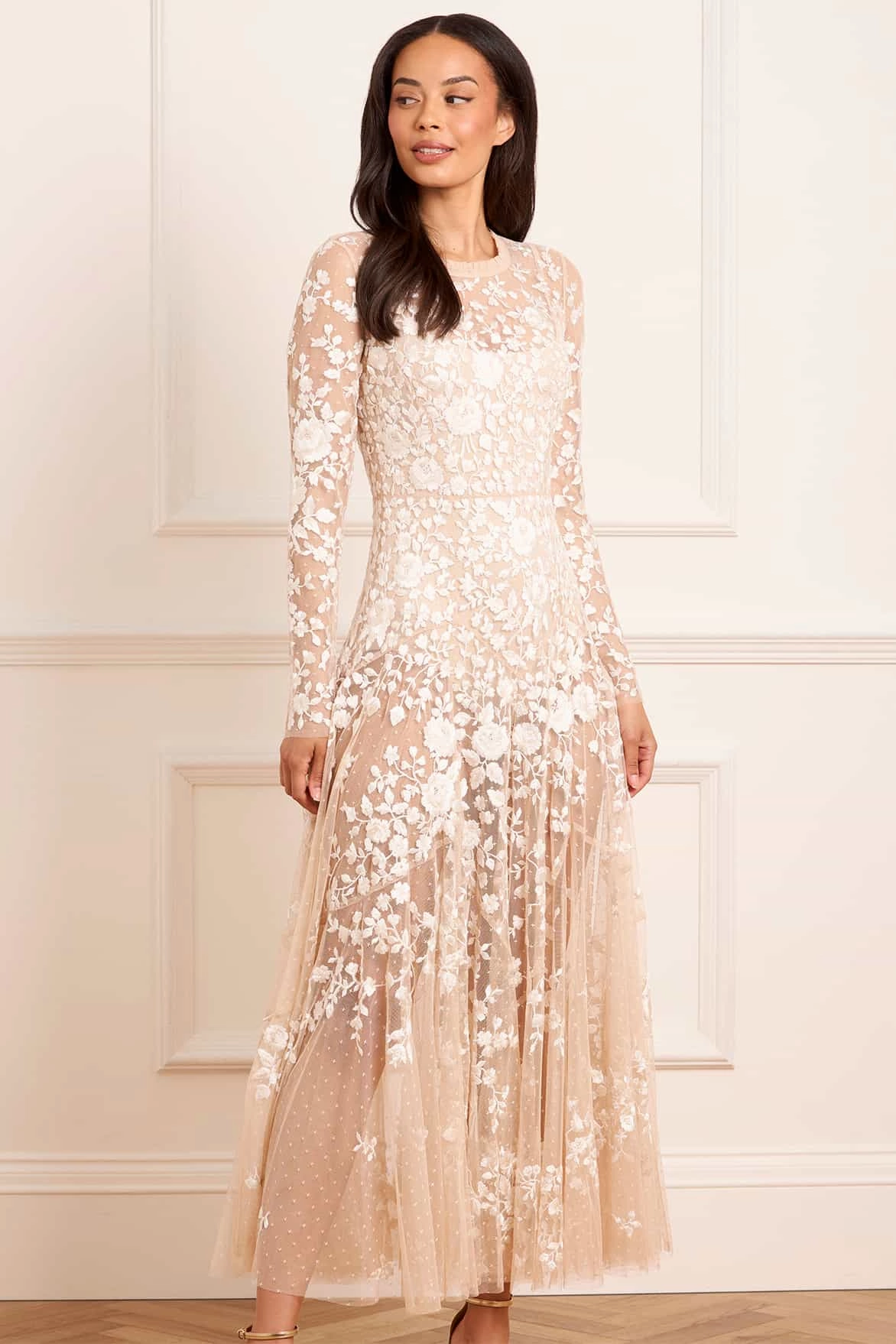 Rosa Sheer Ankle Gown Party Safe Bright Accent