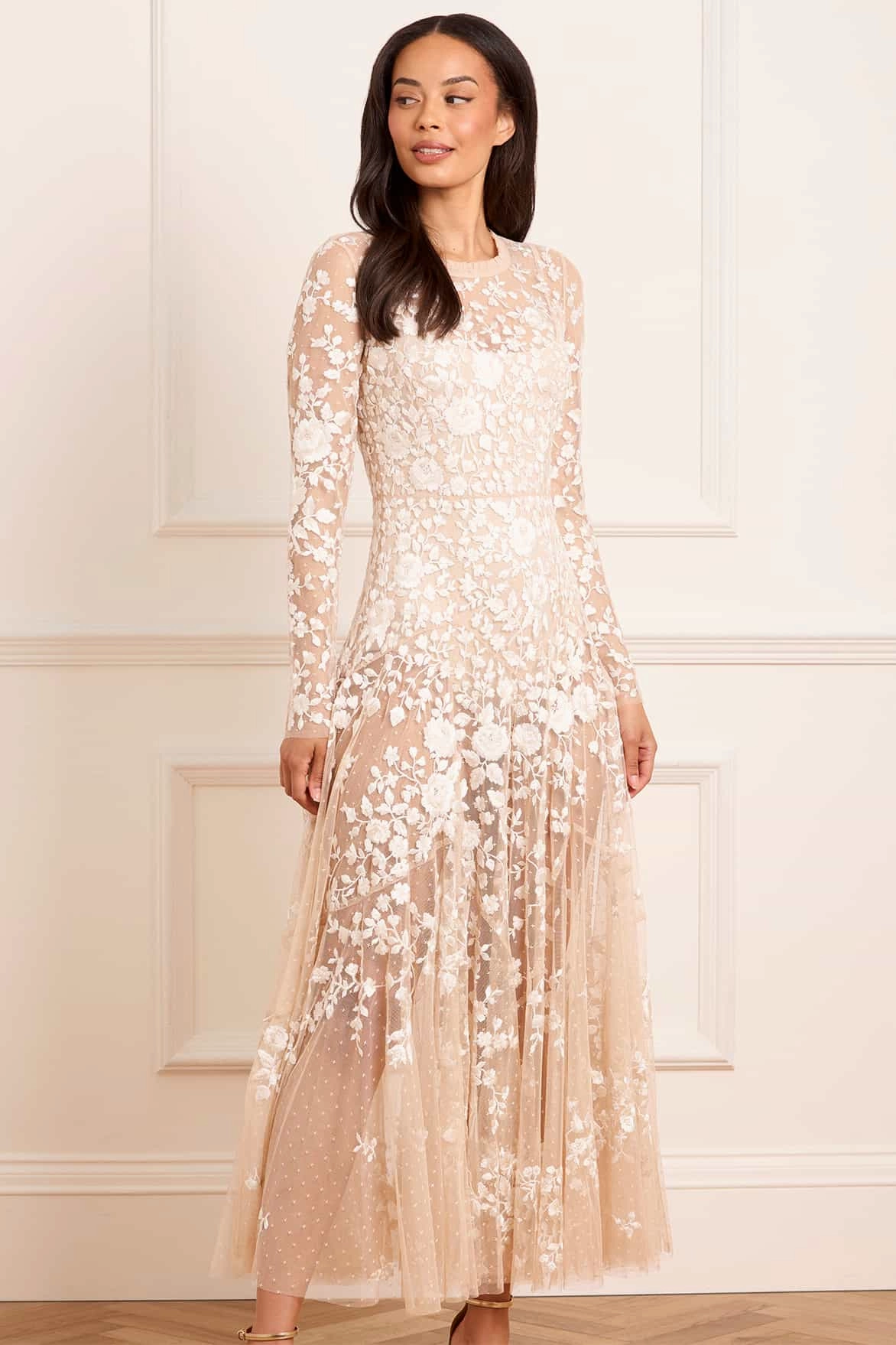 Rosa Sheer Ankle Gown Glossy Fabric