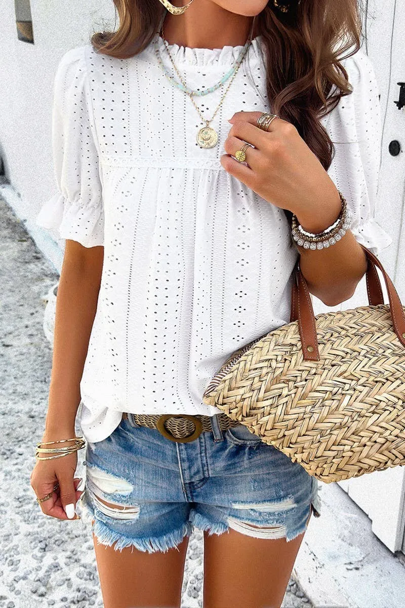 FlexFoamInserts Summer Style CASUAL SOLID COLOR SHORT SLEEVED CUT OUT TOP_CWTSTS0317