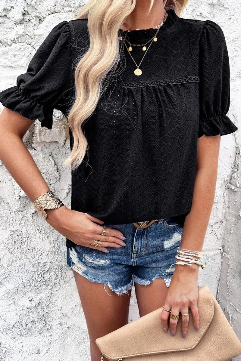 ConvertibleCollar CASUAL SOLID COLOR SHORT SLEEVED CUT OUT TOP_CWTSTS0317